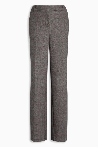 Grey Premium Wool Wide Leg Check Trousers